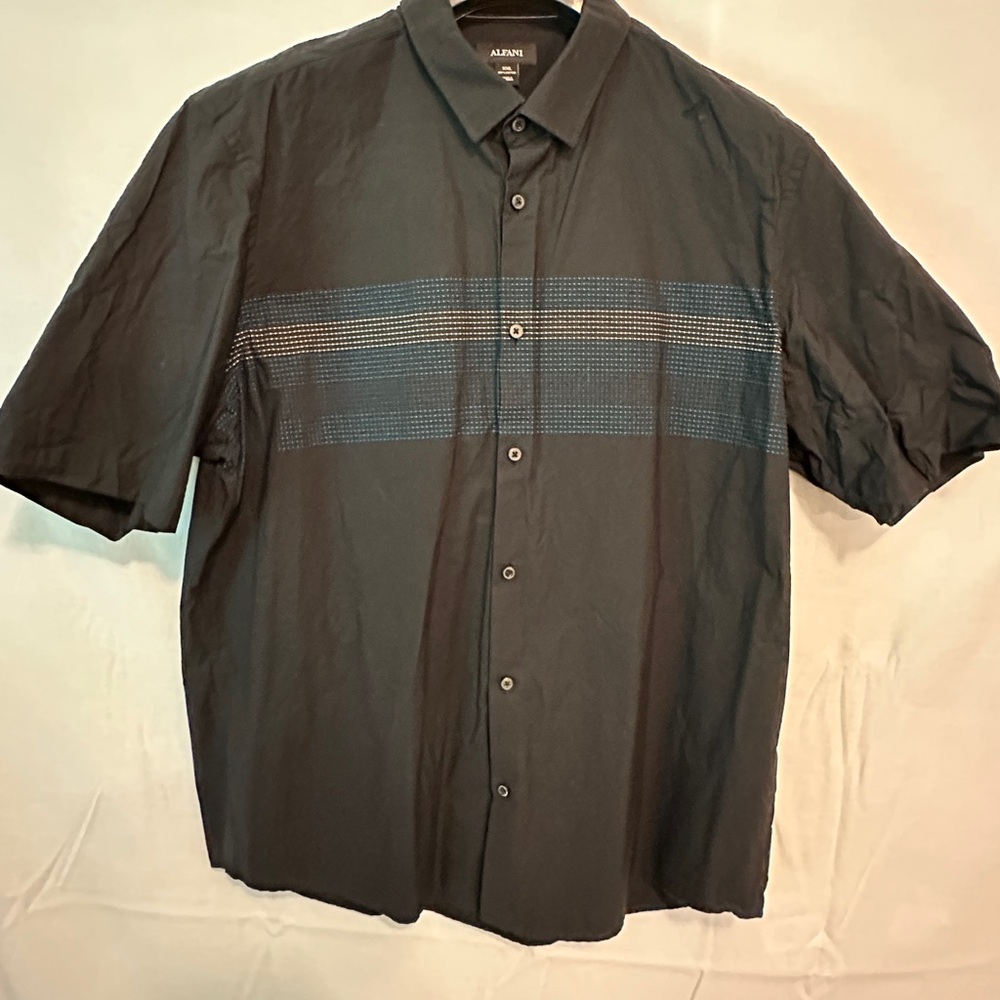 Alfani Men's Black and Blue Casual Button Down Shirt